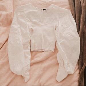 Rehab lab white knit sweetheart faux corset style puff peasant sleeve top